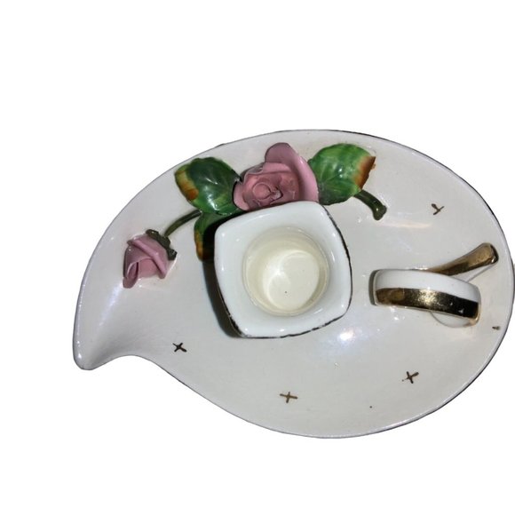 Lefton Christmas Candle stick holder Set of 2 Japan- Pink Rose Vintage - Picture 4 of 9